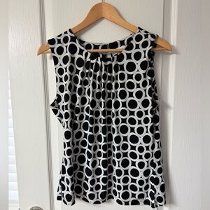 Calvin Klein Black White Polka Dot Sleeveless Blouse L